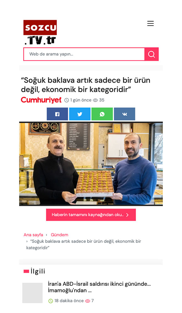 Sözcü TV Soğuk Baklava haberi