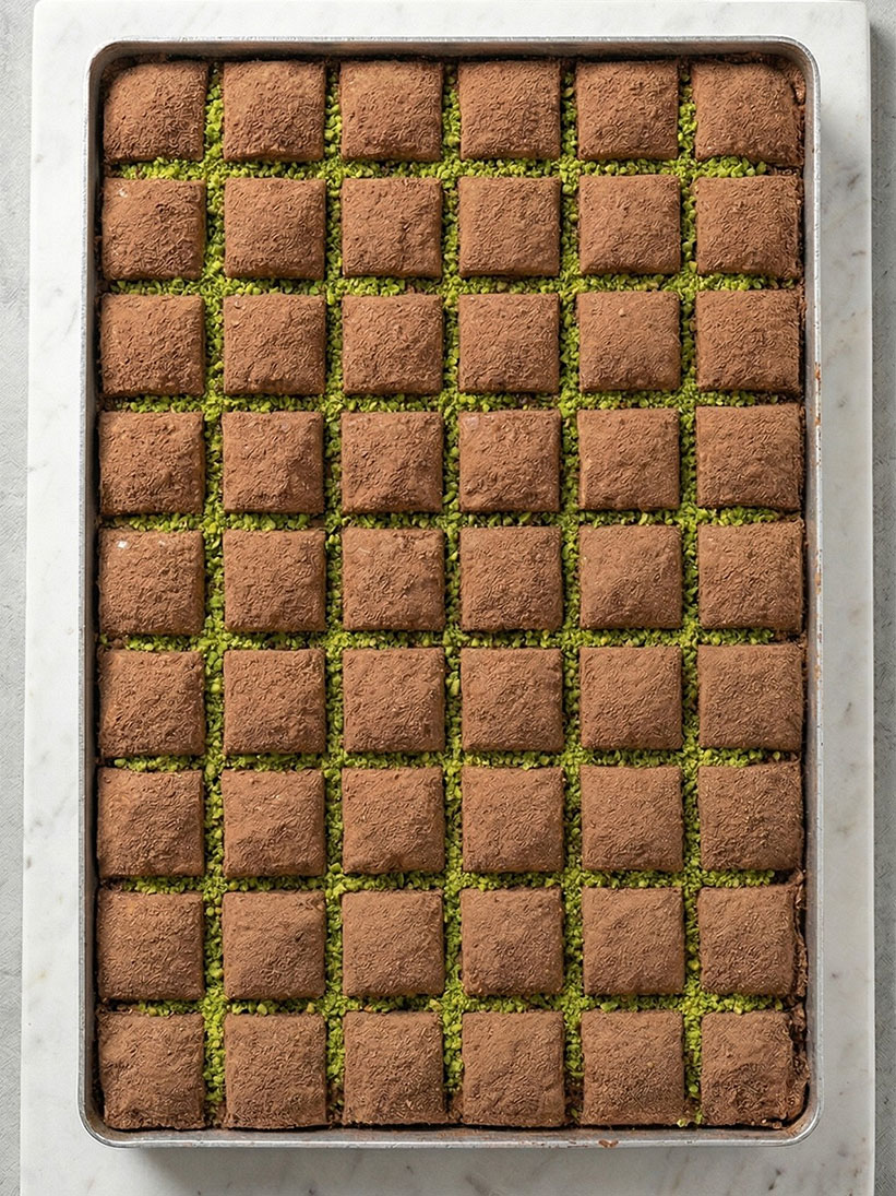 Soğuk baklava büyük tepsi sunumu